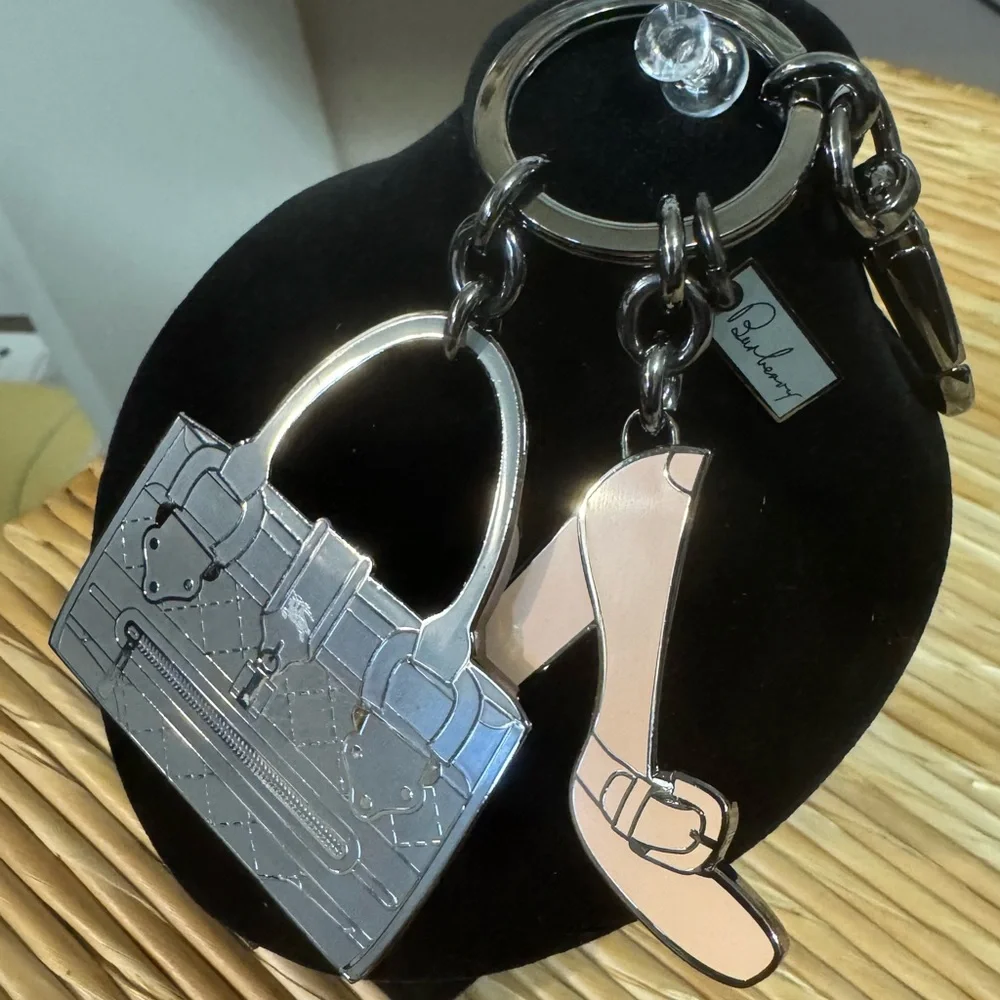 Burberry Handbag and Heel Charm Keychain Silver Tone Designer Bag Charm - Picture 2 of 5